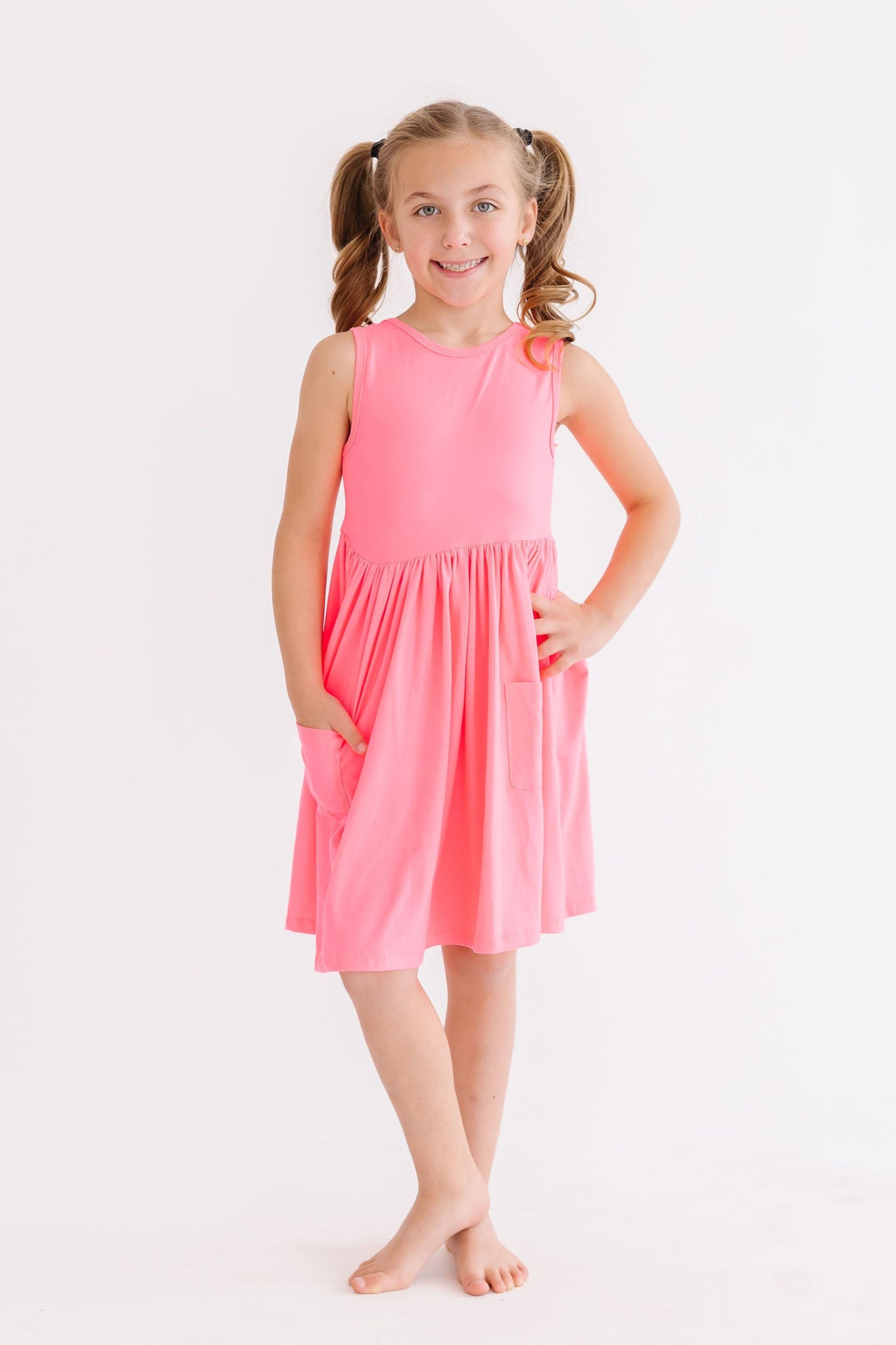 Neon Pink Tank Pocket Twirl Dress-dogsvalley ®