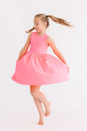 Neon Pink Tank Pocket Twirl Dress-dogsvalley ®