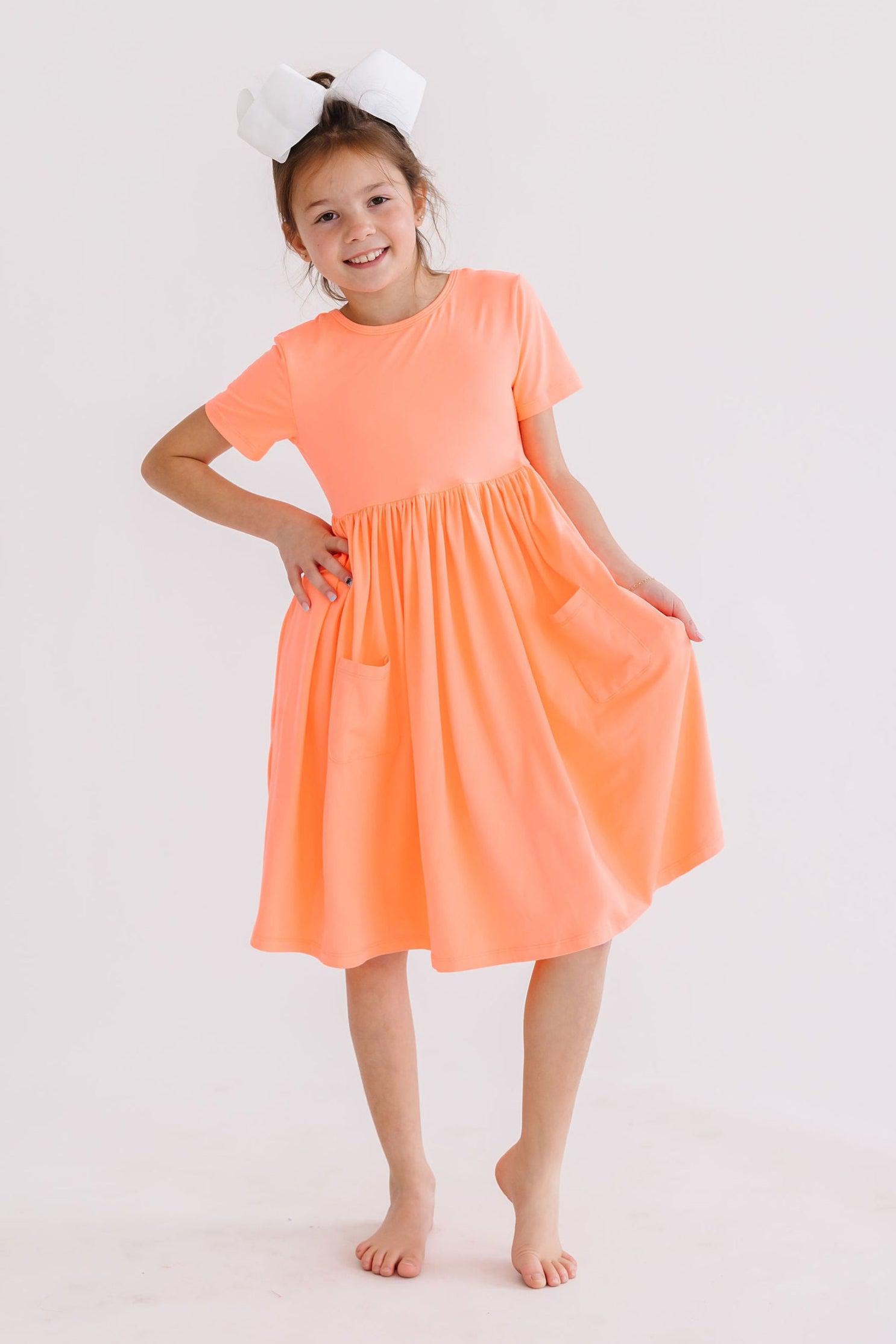 Neon Coral S/S Pocket Twirl Dress-dogsvalley ®