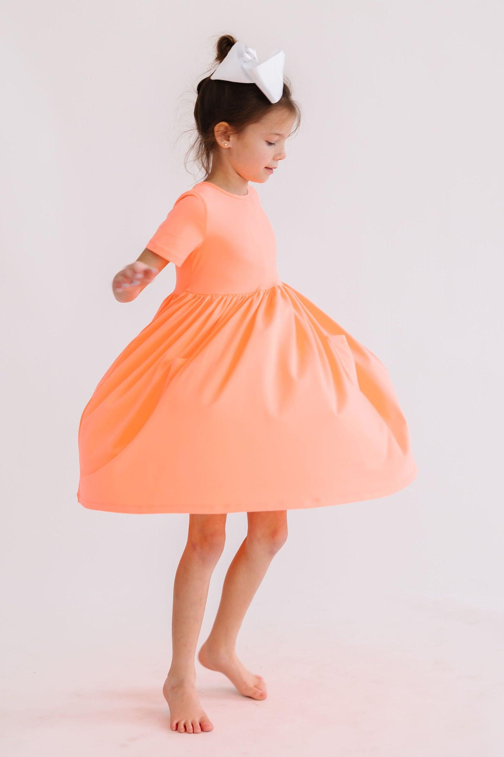 Neon Coral S/S Pocket Twirl Dress-dogsvalley ®