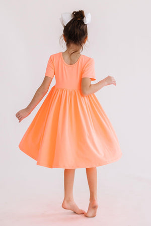 Neon Coral S/S Pocket Twirl Dress-dogsvalley ®