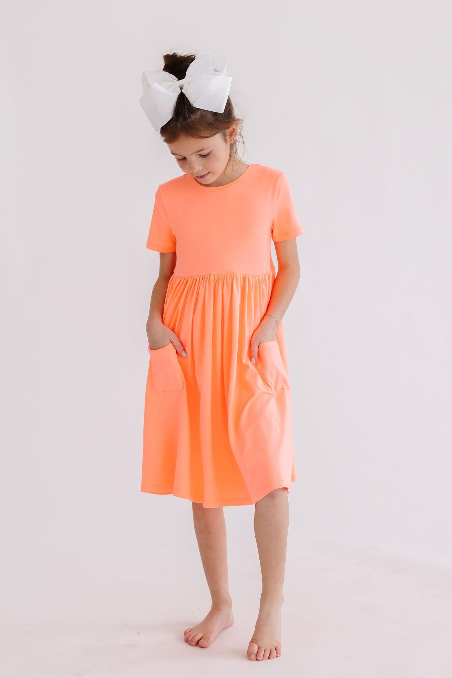 Neon Coral S/S Pocket Twirl Dress-dogsvalley ®