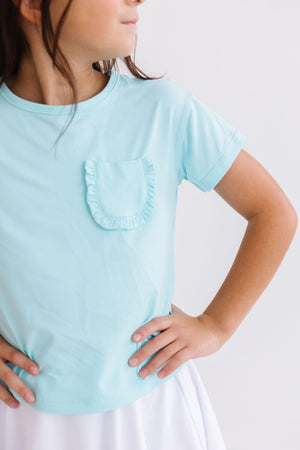 Aqua Ruffle Pocket Tee-dogsvalley ®