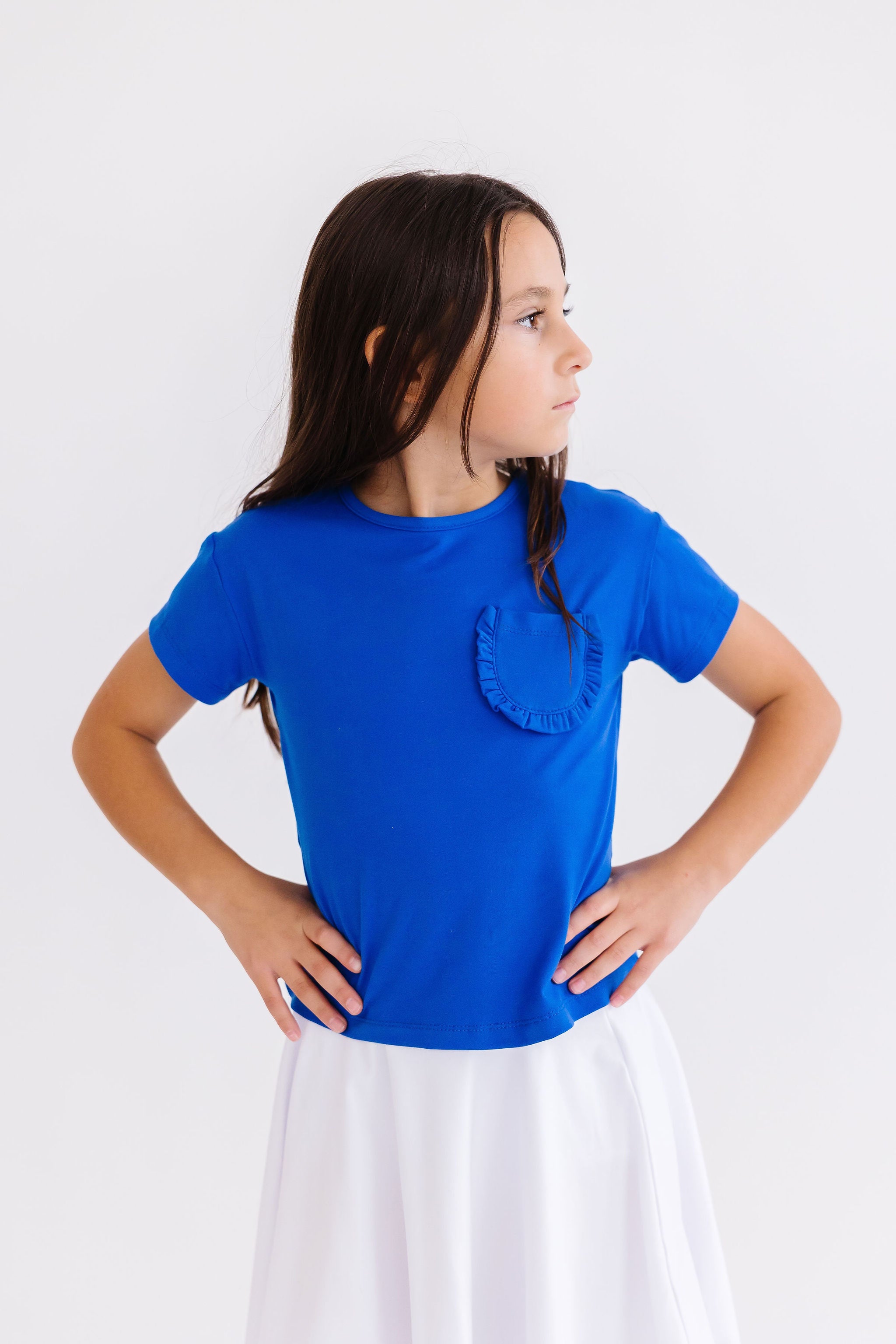 Royal Blue Ruffle Pocket Tee-dogsvalley ®