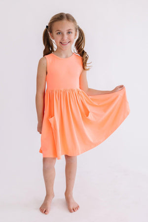 Neon Coral Tank Pocket Twirl Dress-dogsvalley ®