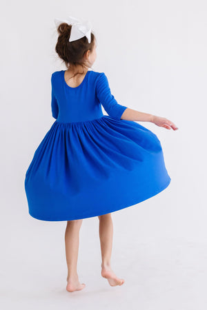 Royal Blue 3/4 Sleeve Pocket Twirl Dress-dogsvalley ®