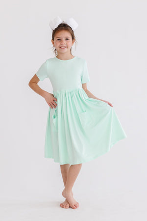 Pastel Green S/S Pocket Twirl Dress-dogsvalley ®