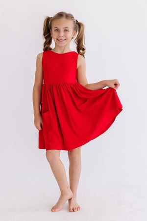 Red Tank Pocket Twirl Dress-dogsvalley ®