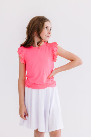 Neon Pink S/S Ruffle Tee-dogsvalley ®