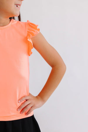 Neon Coral S/S Ruffle Tee-dogsvalley ®