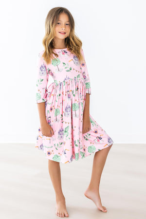 Once Upon a Time 3/4 Sleeve Pocket Twirl Dress-dogsvalley ®