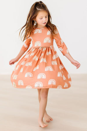 Rainbows in Fall 3/4 Sleeve Twirl Dress-dogsvalley ®