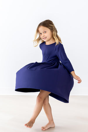 Navy 3/4 Sleeve Pocket Twirl Dress-dogsvalley ®