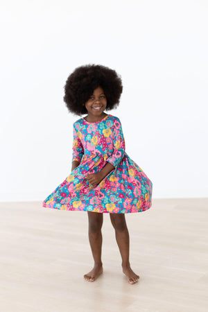 Feeling Floral 3/4 Sleeve Pocket Twirl Dress-dogsvalley ®