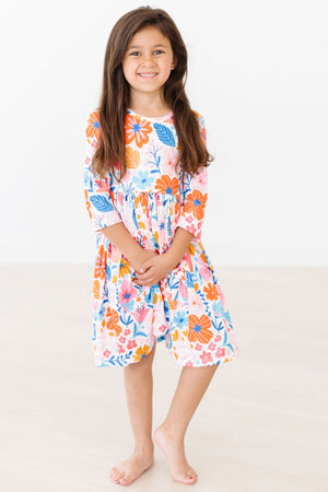 Colorful Carnations 3/4 Sleeve Pocket Twirl Dress-dogsvalley ®