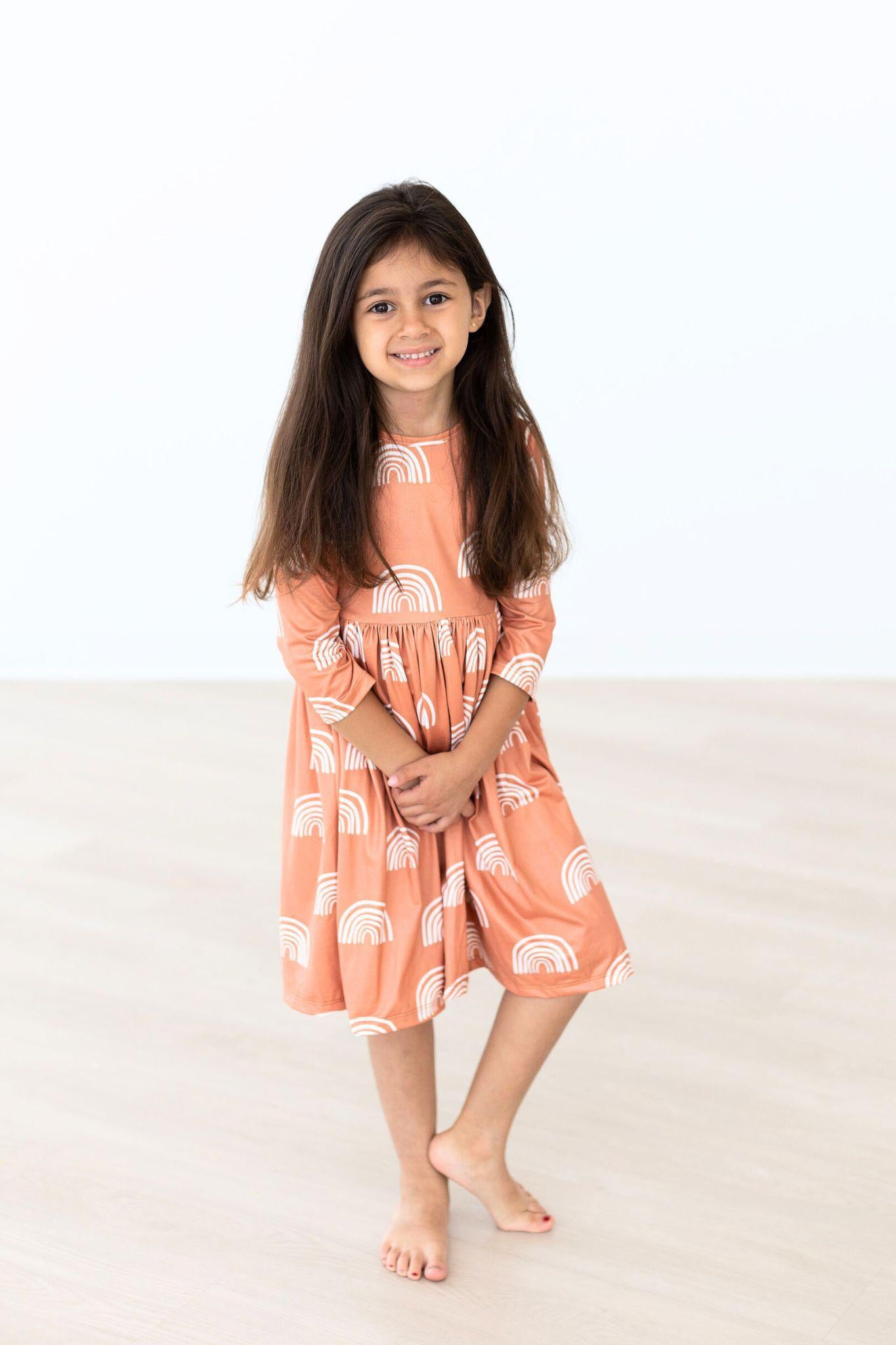 Rainbows in Fall 3/4 Sleeve Twirl Dress-dogsvalley ®