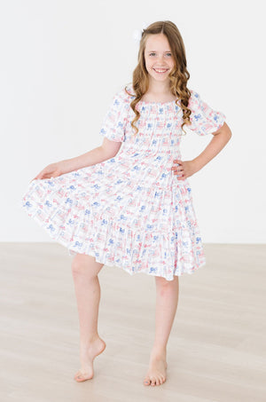 Vintage Flags Smocked Ruffle Dress-dogsvalley ®