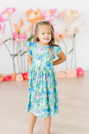 Watercolor Butterflies Flutter Sleeve Twirl Dress-dogsvalley ®