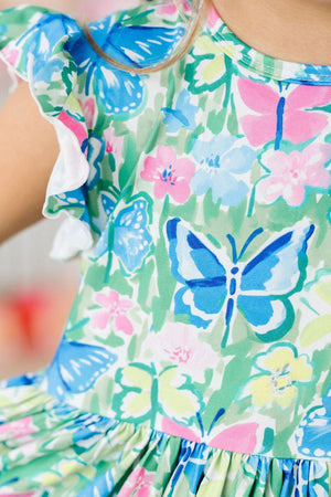 Watercolor Butterflies Flutter Sleeve Twirl Dress-dogsvalley ®