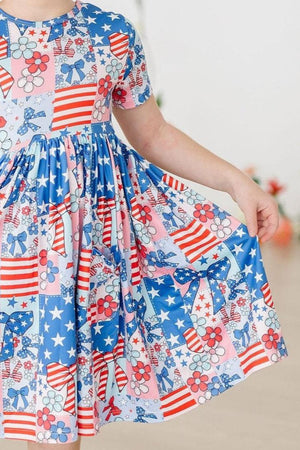 Patriotic Patchwork S/S Pocket Twirl Dress-dogsvalley ®