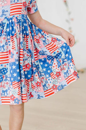 Patriotic Patchwork S/S Pocket Twirl Dress-dogsvalley ®