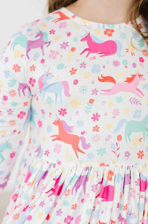 Unicorn Wish 3/4 Sleeve Pocket Twirl Dress-dogsvalley ®