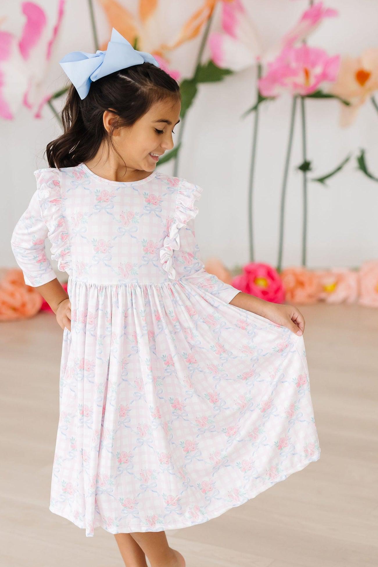 Ribbons & Roses 3/4 Sleeve Ruffle Twirl Dress-dogsvalley ®