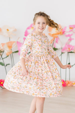 Pretty Peachy 3/4 Sleeve Pocket Twirl Dress-dogsvalley ®