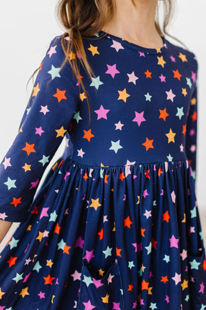 Halloween Stars 3/4 Sleeve Pocket Twirl Dress-dogsvalley ®