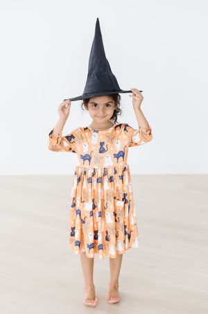 Spooky Kitty 3/4 Sleeve Pocket Twirl Dress-dogsvalley ®