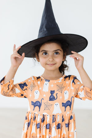 Spooky Kitty 3/4 Sleeve Pocket Twirl Dress-dogsvalley ®