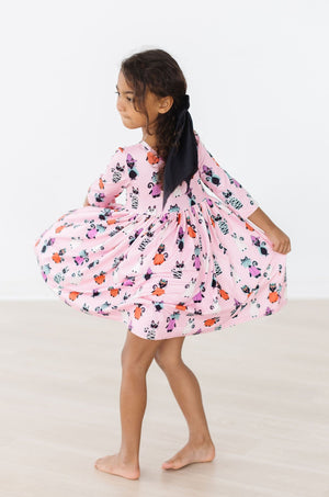 Purr-fectly Spooky 3/4 Sleeve Pocket Twirl Dress-dogsvalley ®