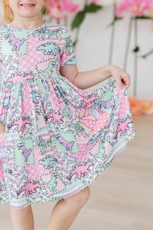 Quilted Dinos S/S Pocket Twirl Dress-dogsvalley ®