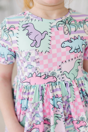 Quilted Dinos S/S Pocket Twirl Dress-dogsvalley ®