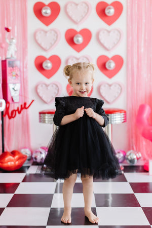 Black Shimmer 3/4 Sleeve Tutu Dress-dogsvalley ®