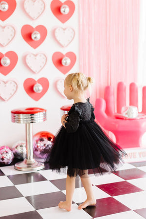 Black Shimmer 3/4 Sleeve Tutu Dress-dogsvalley ®