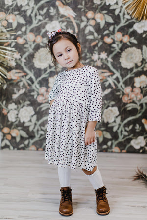 Scattered Dot 3/4 Sleeve Pocket Twirl Dress-dogsvalley ®