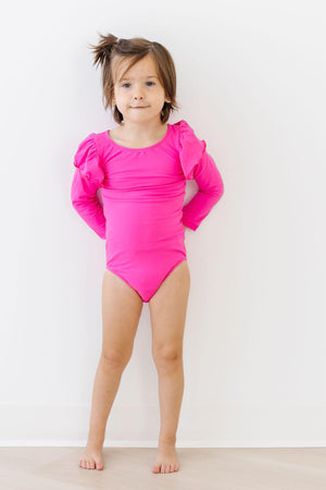 Hot Pink L/S Flutter Sleeve Leotard-dogsvalley ®