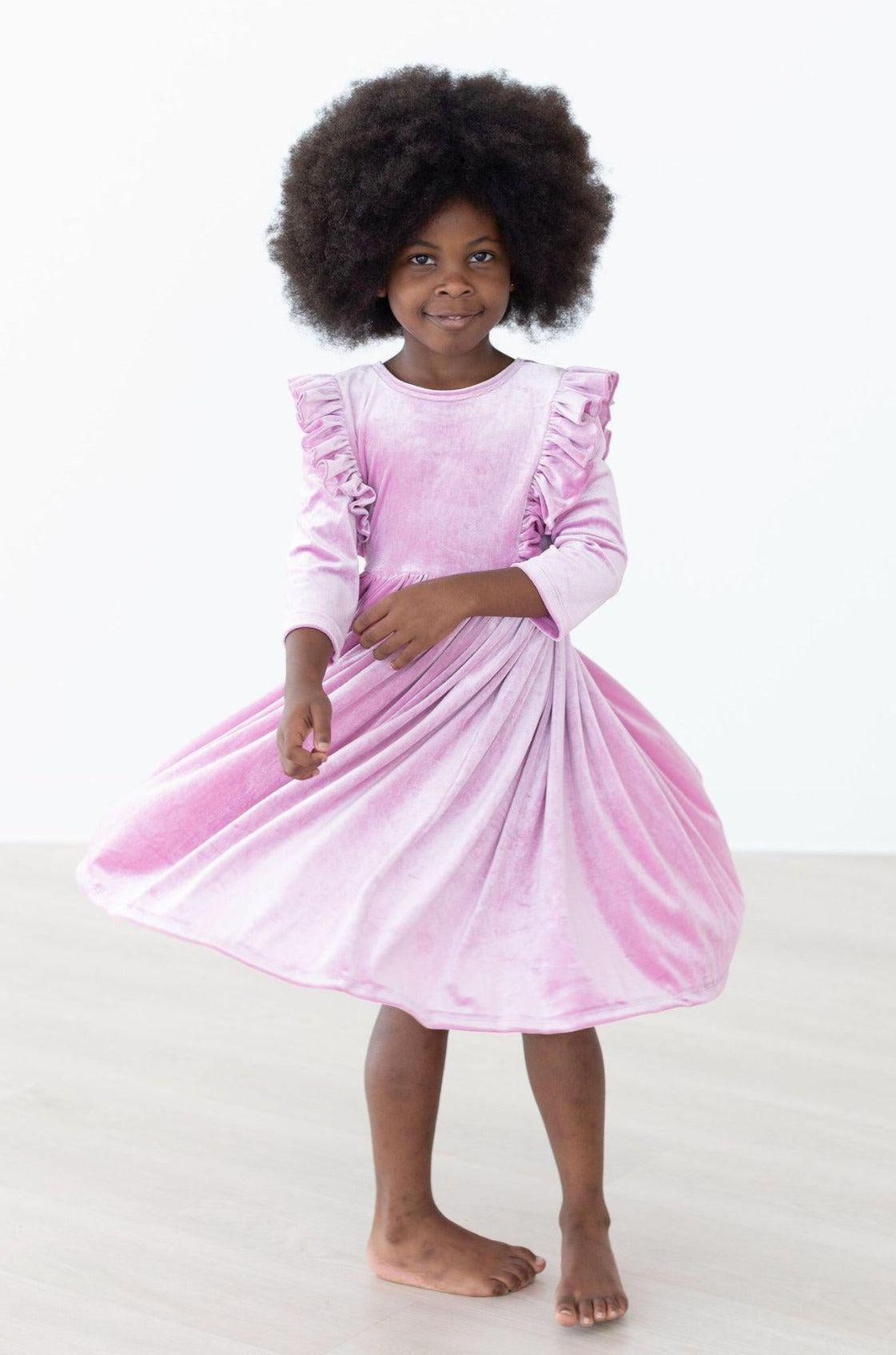 Carnation Pink Velvet Ruffle Twirl Dress-dogsvalley ®