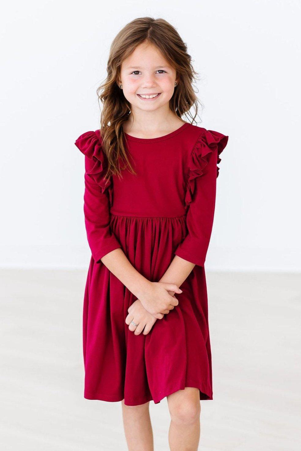 Burgundy Ruffle Twirl Dress-dogsvalley ®