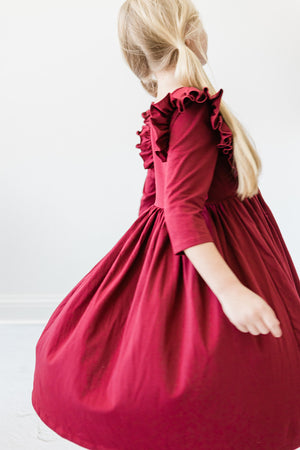 Burgundy Ruffle Twirl Dress-dogsvalley ®