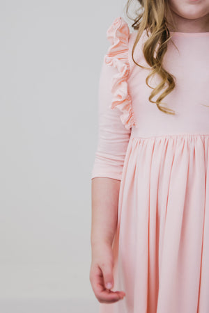 Petal Pink 3/4 Sleeve Ruffle Twirl Dress-dogsvalley ®