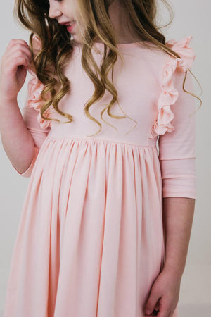 Petal Pink 3/4 Sleeve Ruffle Twirl Dress-dogsvalley ®