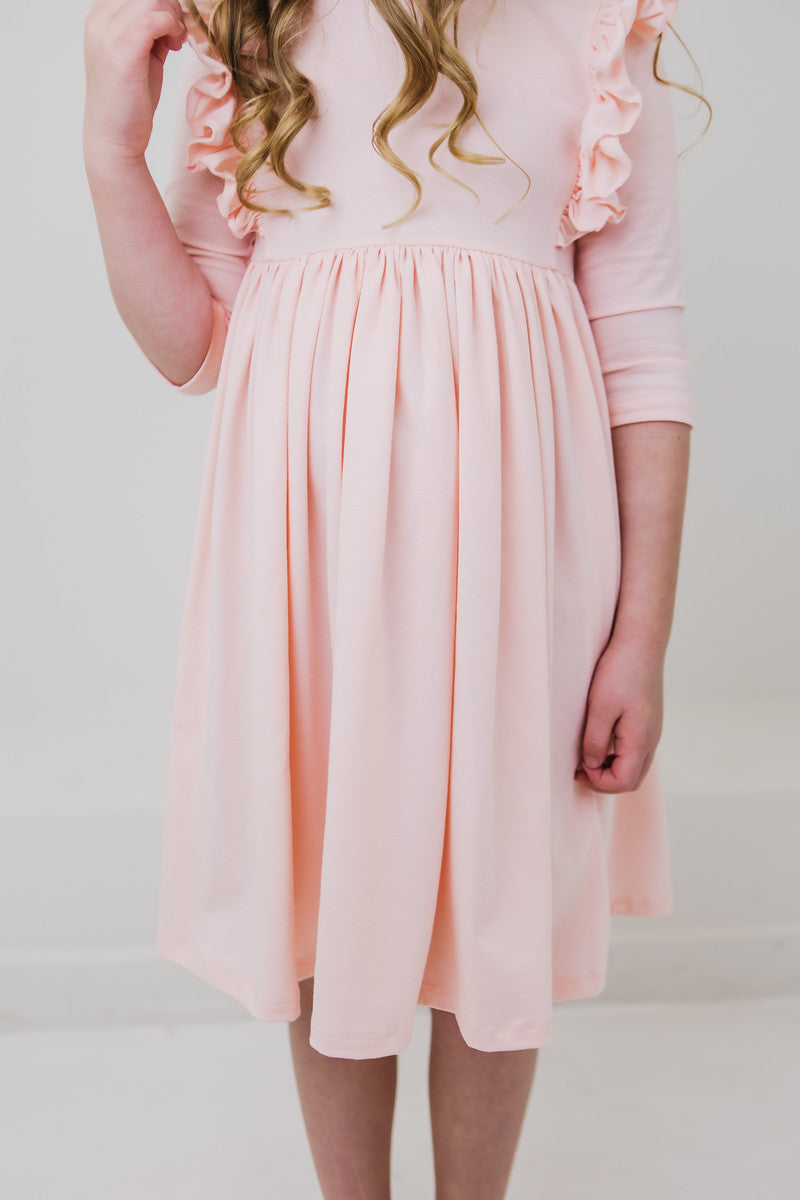 Petal Pink 3/4 Sleeve Ruffle Twirl Dress-dogsvalley ®