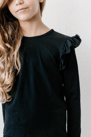 Black L/S Ruffle Tee-dogsvalley ®