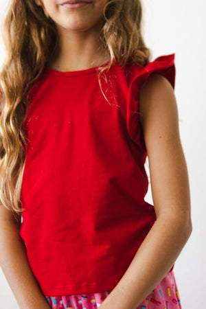 Red S/S Ruffle Tee-dogsvalley ®