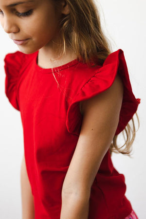 Red S/S Ruffle Tee-dogsvalley ®