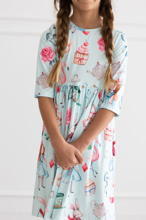 Wonderland 3/4 Sleeve Pocket Twirl Dress-dogsvalley ®