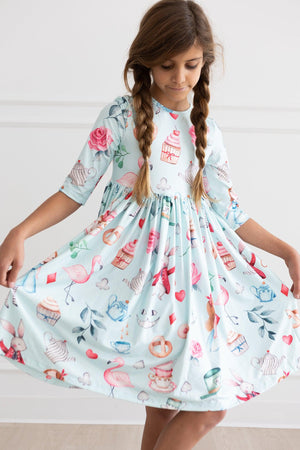 Wonderland 3/4 Sleeve Pocket Twirl Dress-dogsvalley ®