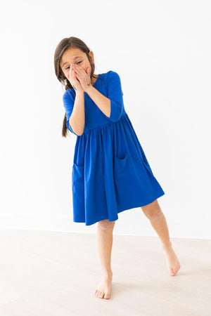 Royal Blue 3/4 Sleeve Pocket Twirl Dress-dogsvalley ®